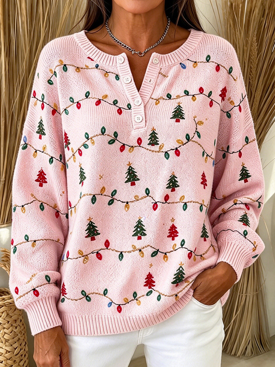 Cozy Pink Christmas Tree Sweater
