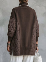 Cozy Turtleneck Quilted-Panel Knit Pullover