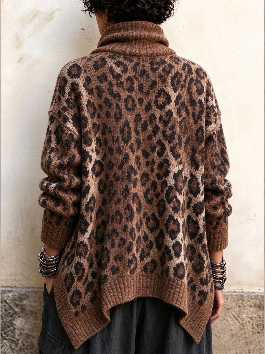 Cozy Leopard Print Asymmetric Cardigan