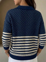 Heart-pattern, Polka-dot, And Striped Collared Knit Cardigan