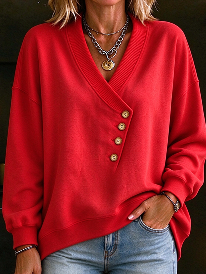 Relaxed Asymmetric Button Up Sweatshirt