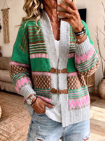 Women's Multi-color Striped Cardigan With Buckle Closures