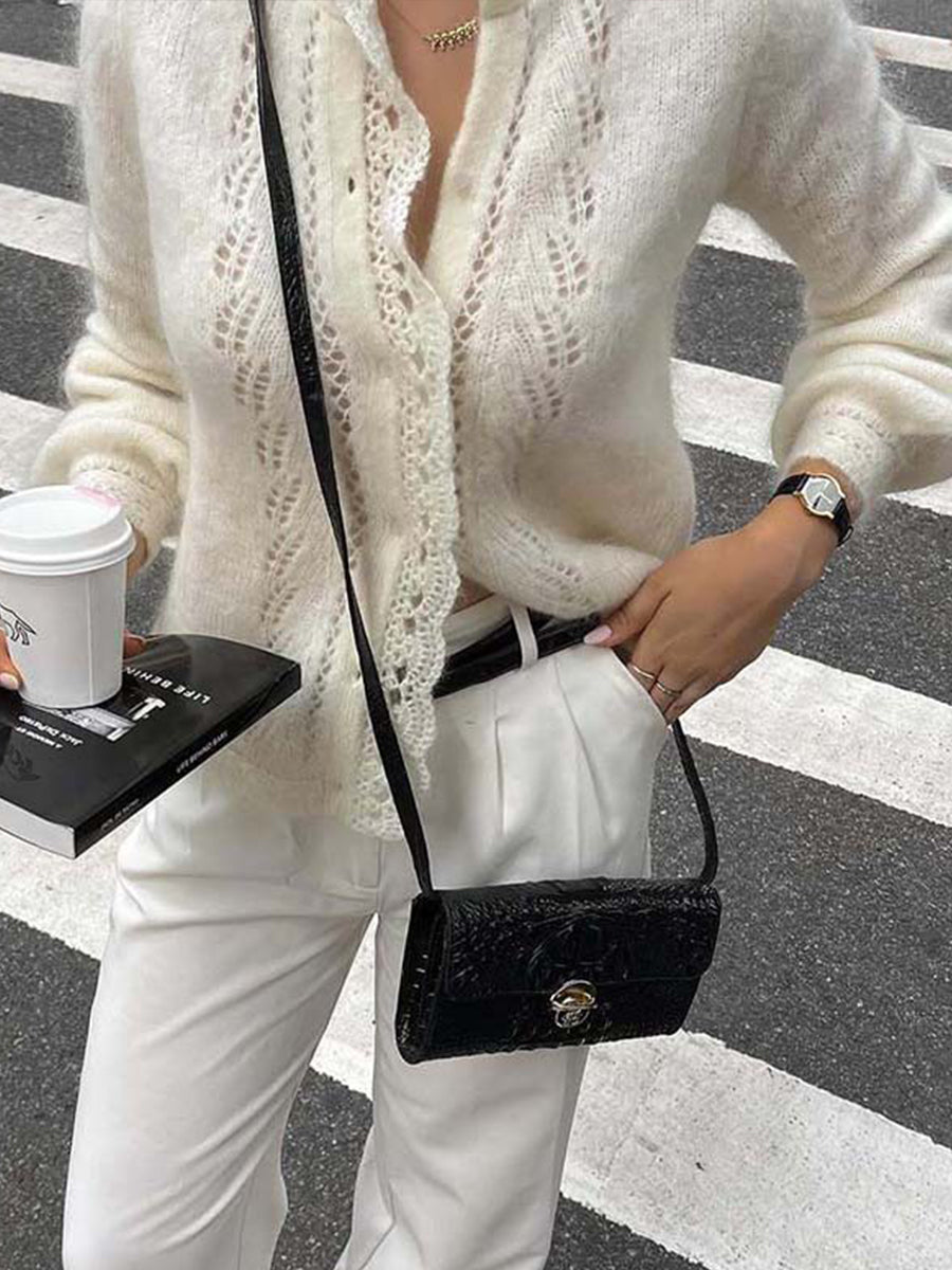 Chic Openwork Mohair-blend Knit Cardigan