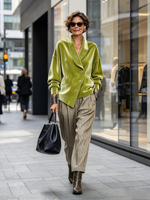 Chic Urban Green Shawl Collar Velvet Top