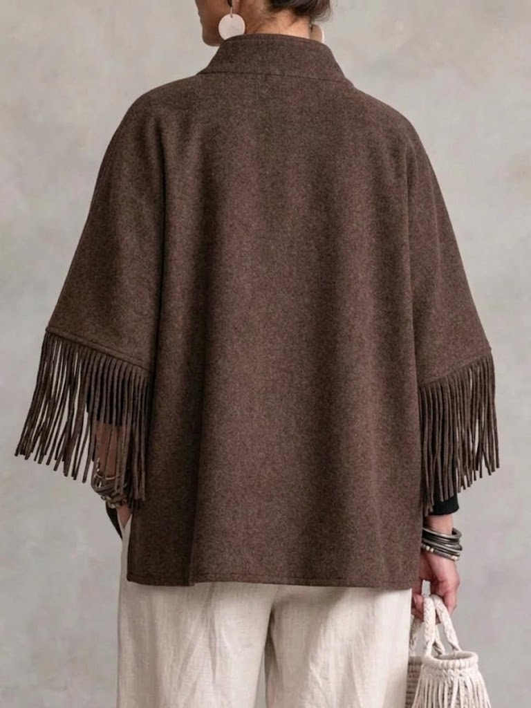 Stand-collar Jacket With Metal Clasps And Fringe