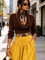 Cozy Brown Ribbed Cowl-neck Sweater