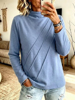 Brushed Long-sleeve Top With A Mock Neck And Diagonal Pleats