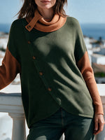 Cozy Color-block Ribbed-knit Turtleneck Sweater