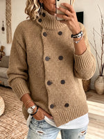 Classic Double-Breasted Ribbed Knit Cardigan