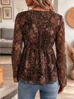 V-neck Tie-front Top With Leopard And Floral-print Panels And A Ruffled Hem