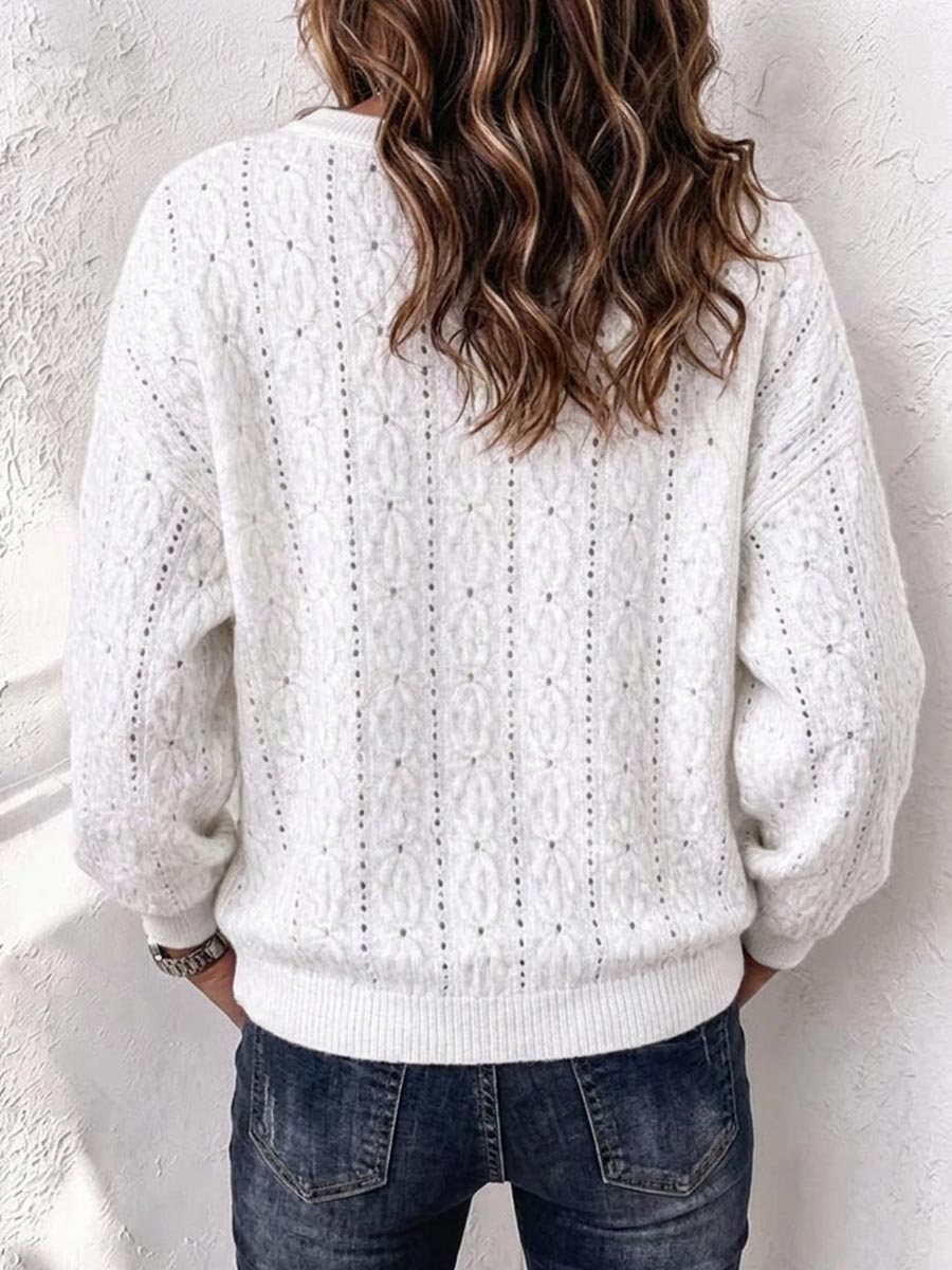 Women's Pointelle Knit Henley Sweater With Button Placket