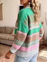 Women's Multi-color Striped Cardigan With Buckle Closures