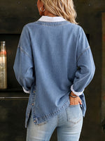 Casual Denim Asymmetric Button Long Sleeve Top