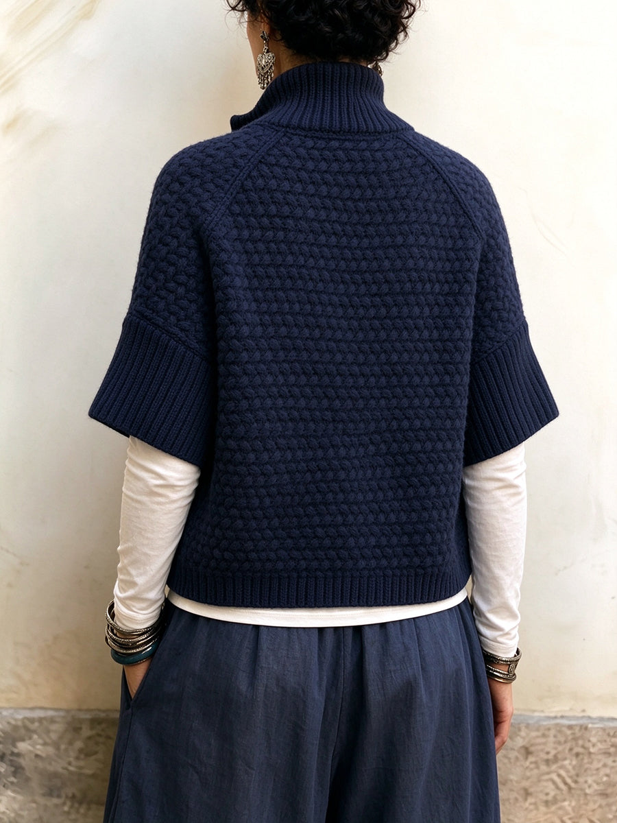 Cozy Button-Accented Knit Capelet Pullover