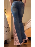 Chic Lace-panel Kick-flare Jeans