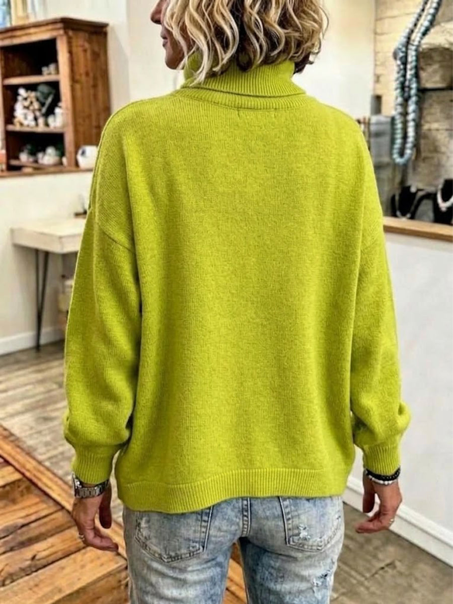 Loose-fit High-neck Knit Sweater With A Diagonal Row Of Colorful Buttons