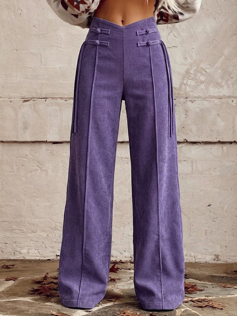 Casual Corduroy Trousers With Frog-button Detail