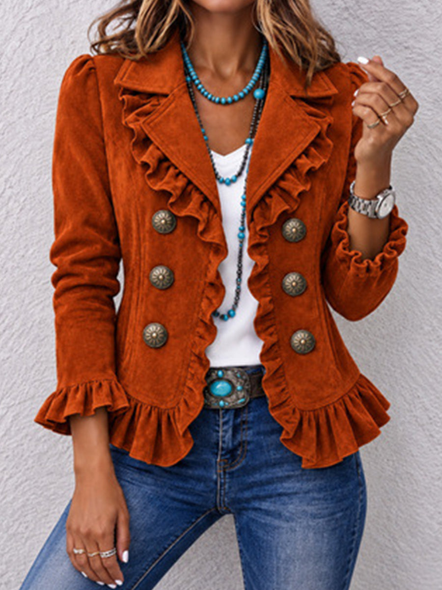 Vintage Ruffle-Trim Corduroy Blazer