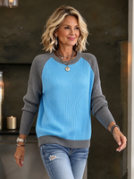 Casual Colorblock Ribbed Knit Sweater Top