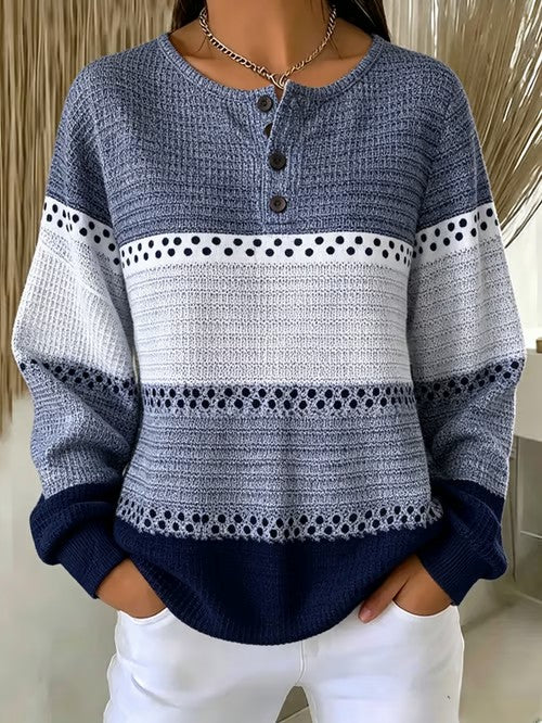 Casual Color-block Sweatshirt With Polka Dots And Stripes