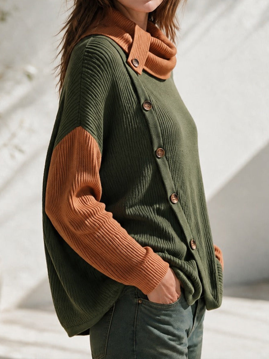 Cozy Color-block Ribbed-knit Turtleneck Sweater