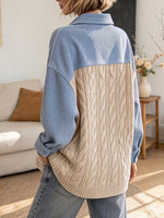 Oversized Shirt-style Jacket Featuring A Combination Of Casual Corduroy And Chunky-knit Panels