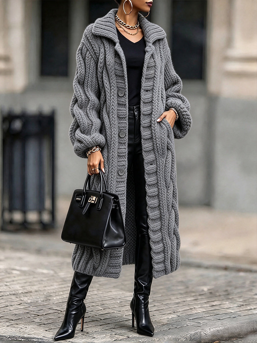 Cozy, Warm, Chunky-knit Cable-knit Long Cardigan