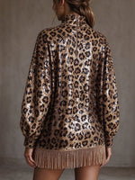 Chic Leopard-print Sequin Fringe Mini Dress