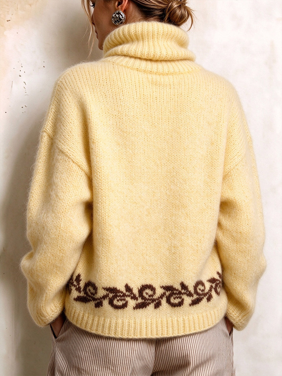 Cozy Butter-Yellow Turtleneck Knit Sweater