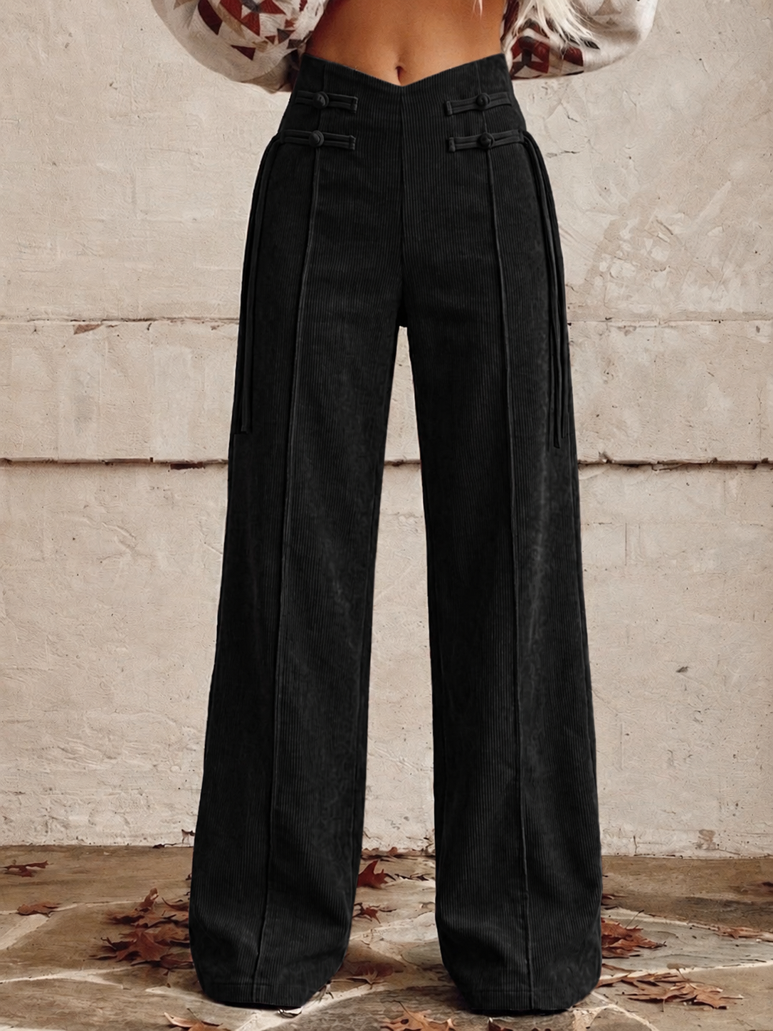 Casual Corduroy Trousers With Frog-button Detail