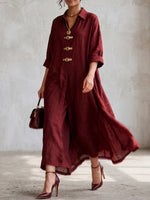 Elegant Linen-Blend Maxi Shirtdress & Pants Set