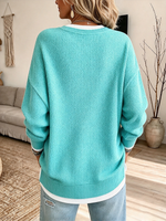 Casual Layered False Two-piece Waffle Knit Pullover