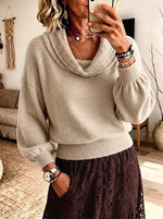 Women's Cozy Cowl Neck Balloon Sleeve Knit Sweater