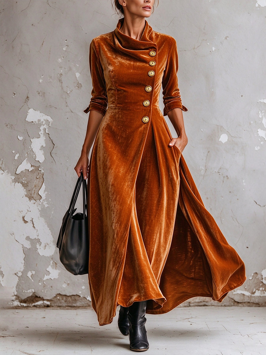 Cowl Neck Velvet Maxi Dress
