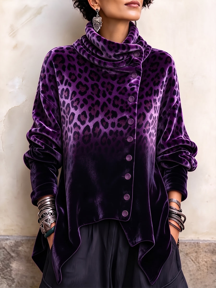 Purple Ombré Leopard-print Velvet Top