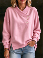 Casual Asymmetric Button Up Sweatshirt