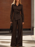 Asymmetric-hem Striped Cotton Shirt