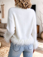 Cozy Feather-Trim Turtleneck Knit Pullover