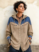 Casual Chic Colorblock Hooded Denim Jacket