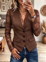 Women's Elegant Lace Spliced V-Neck Button-Down Blazer