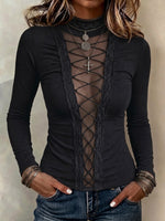 Long-sleeve Top With Lace-up Detailing And Mesh Paneling