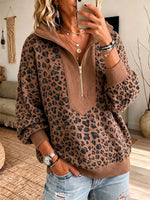 Casual Leopard-print Half-zip Knit Top