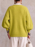 Asymmetric-button Knit Cardigan With Irregular Lantern Sleeves