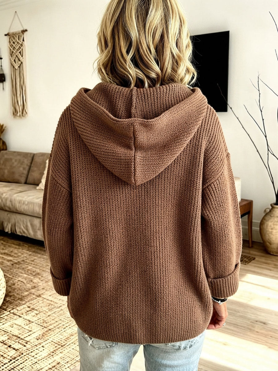 Cozy Thickened Asymmetrical Hem Hooded Knit Cardigan