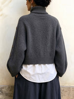 Cozy Button-Sleeve Turtleneck Knit Pullover