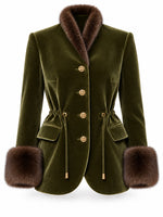 Fur-trimmed Velvet Waist Drawstring Jacket