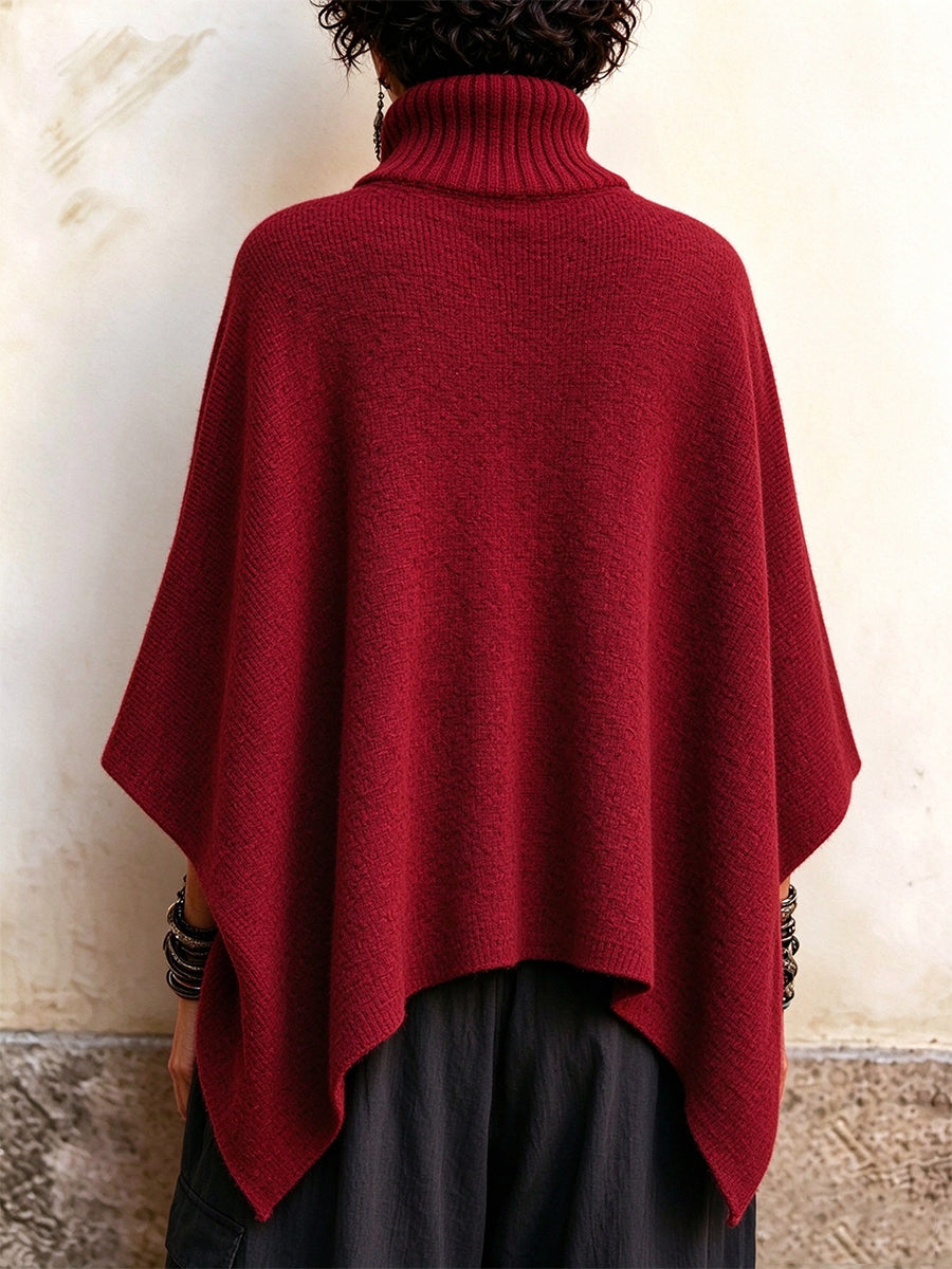 Cozy Button-Front Knit Poncho Pullover