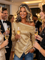 Glamorous Gold Shimmer Off-shoulder Top