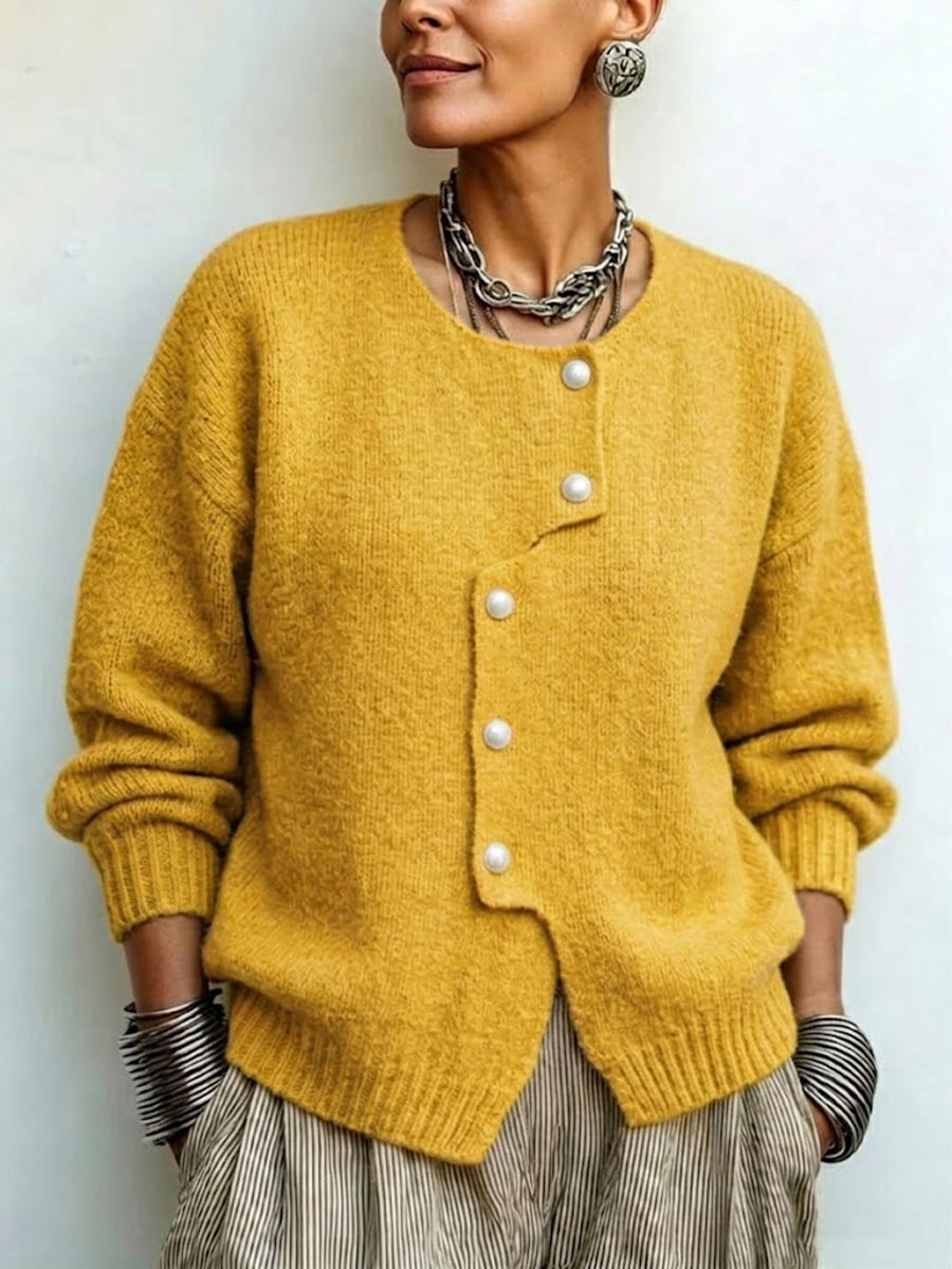 Asymmetric Button-front Knit Cardigan