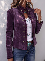 Vintage-inspired Faux Suede Western Jacket With Ruffle Trim